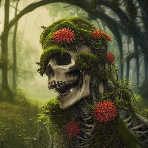 Floral Skeleton Portrait in Hyperdetailed Unreal Engine Styl...