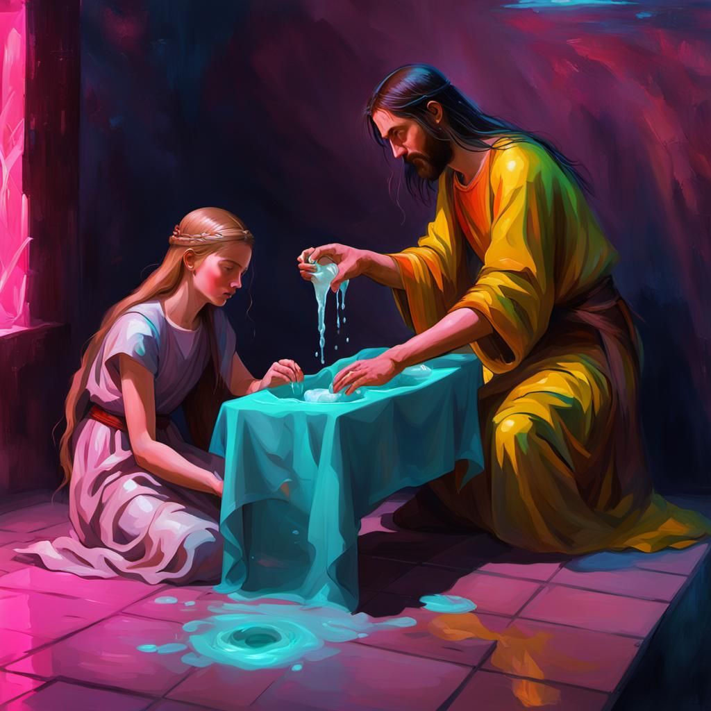 Mary Magdalene and Jesus in Cyberpunk Style