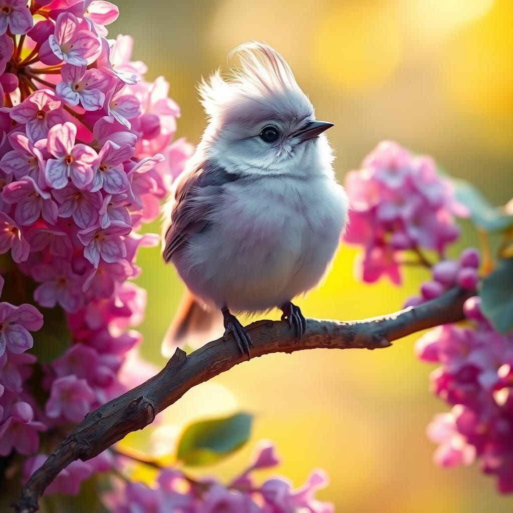 Petite Bird in Lilac Bloom Paradise, a Whimsical Floral Have...