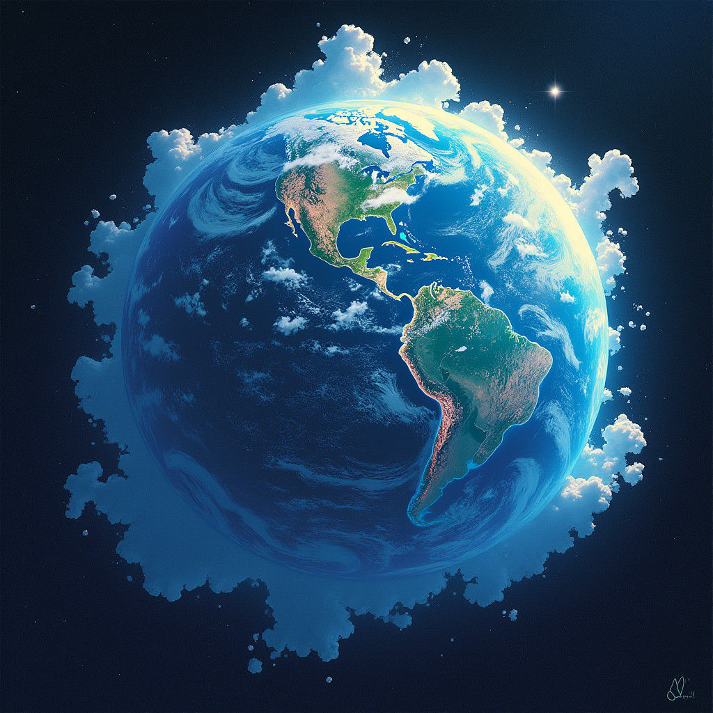 Vibrant Earth from Space in Futuristic Style