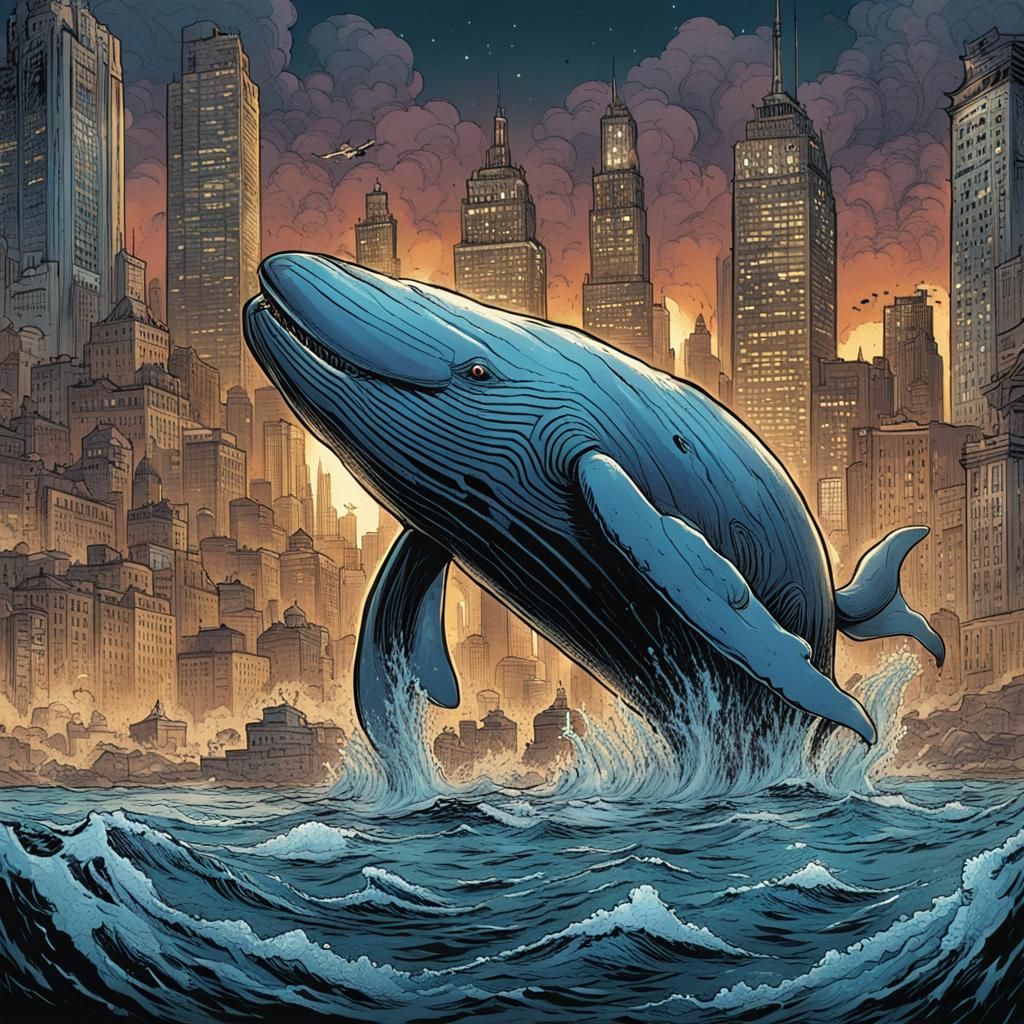 Whale with Legs Eats City: Comic Book Art