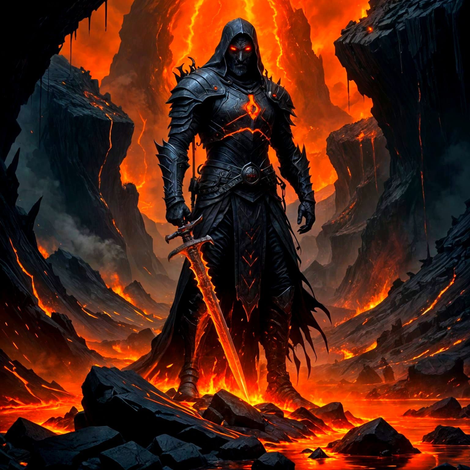 Surrealistic Lava Sword in Eerie Dark Fantasy Atmosphere