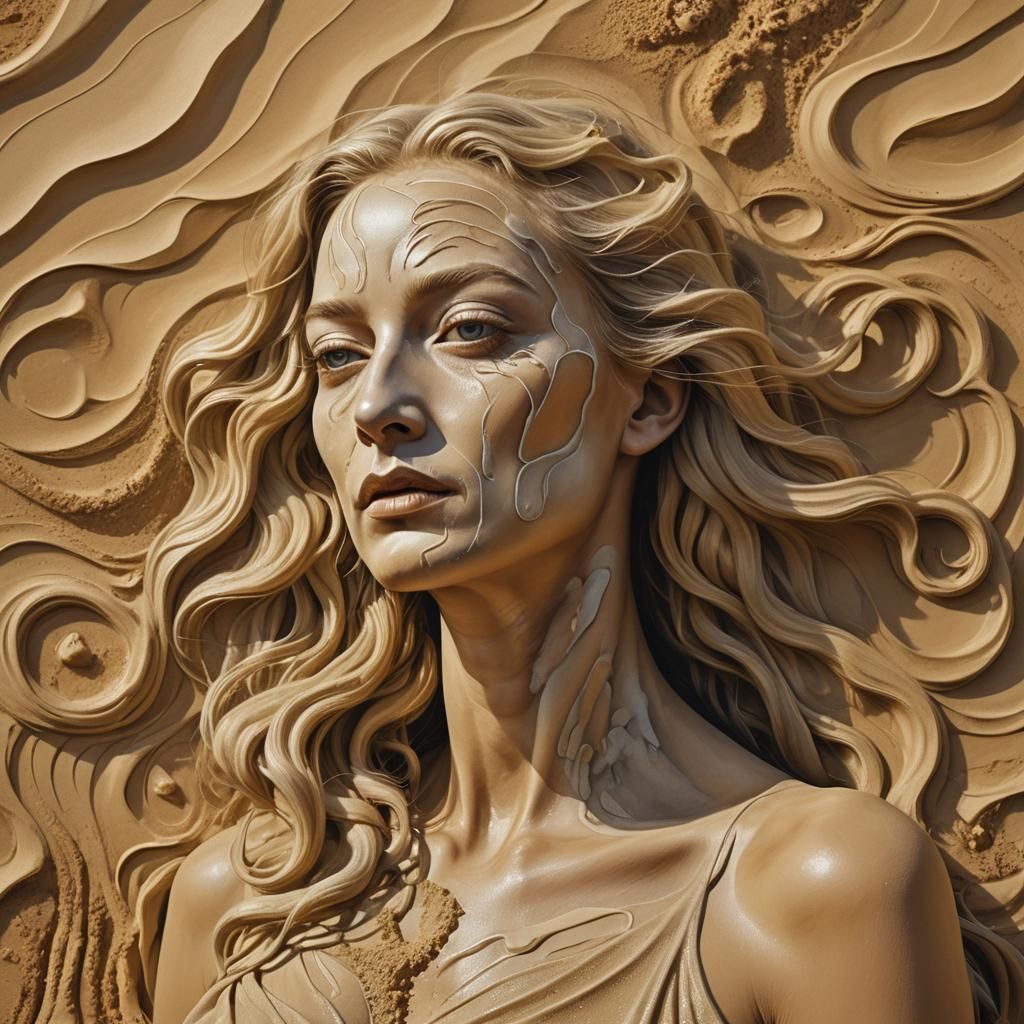 Surreal Sand Woman in Dreamlike Oil Painting