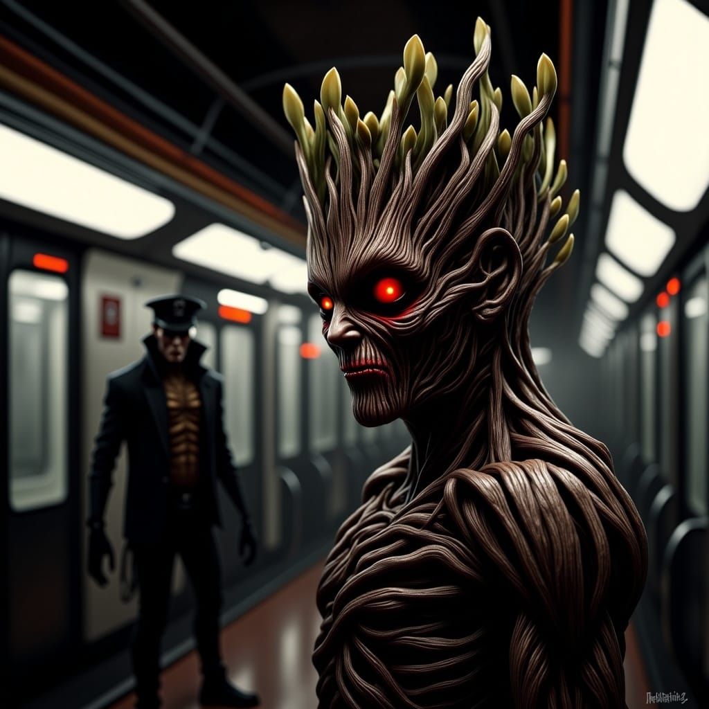 Menacing Cyborg Villain in Gothic Sci-Fi Metro