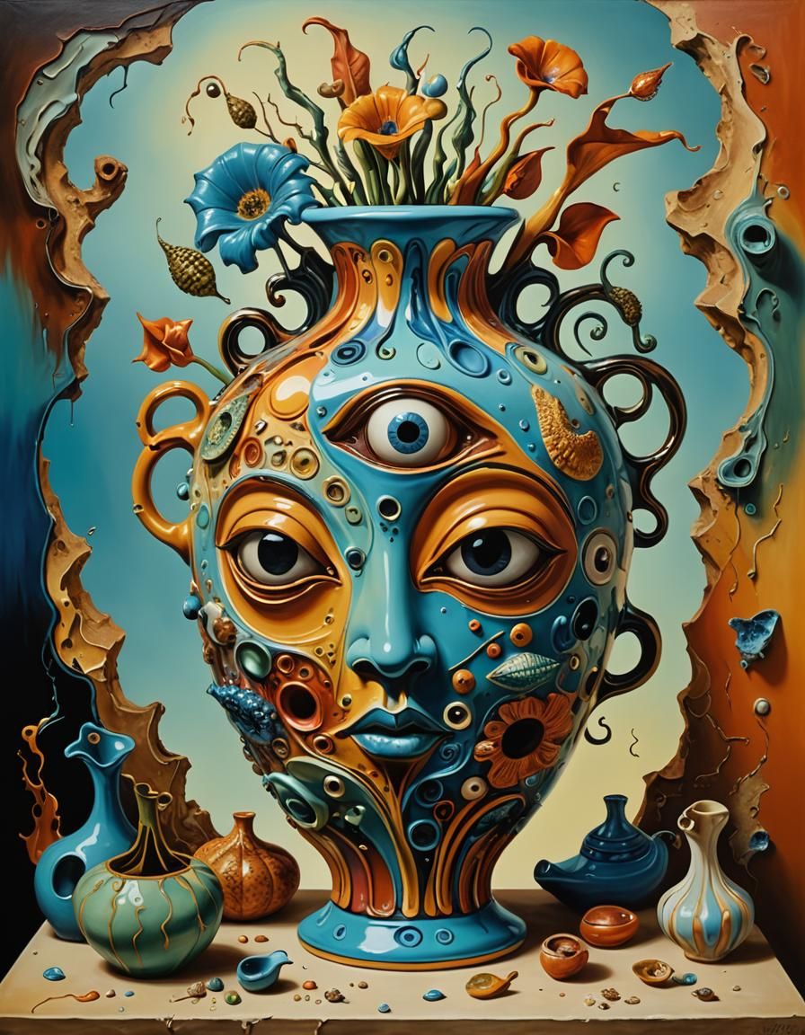 Surrealist Vase with Organic Forms and Body Parts