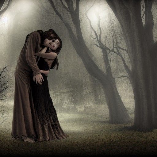 Dramatic Vampire Kiss in Matte Painting Style
