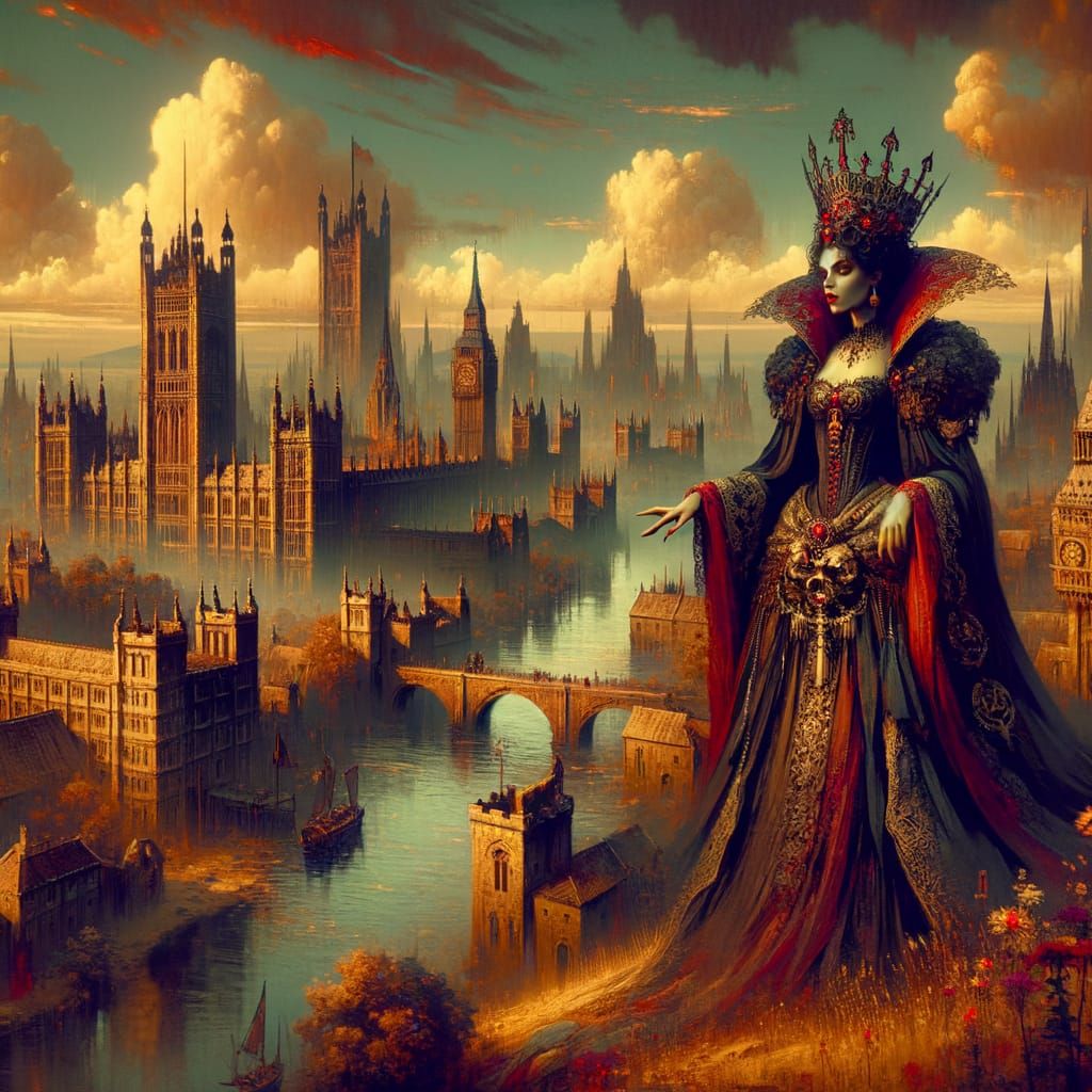 Medieval Vampire Queen in England-Inspired Landscape