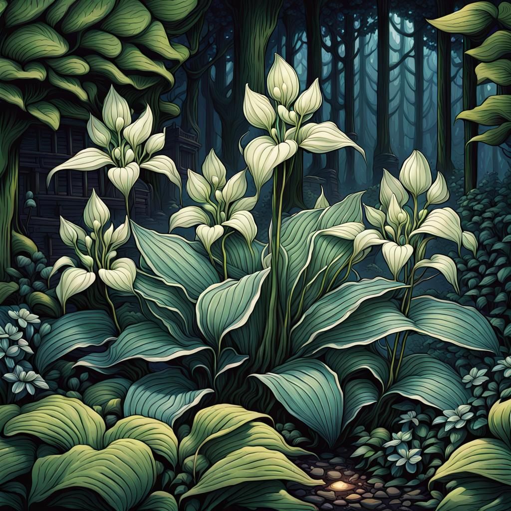Hosta Flowers and Plants in Detailed Illustration
