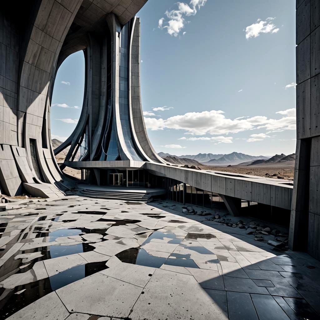 Futuristic Pneumatic Church in Brutalist Style