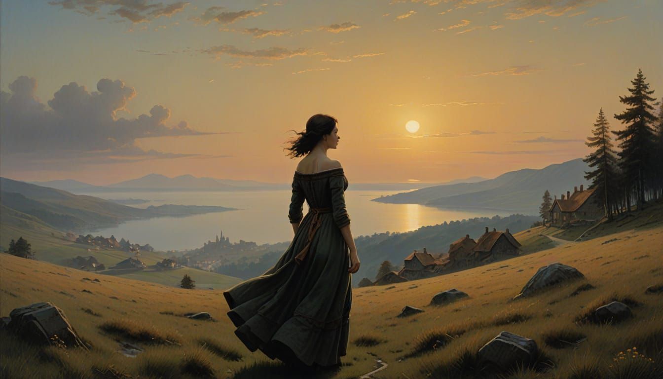 Enigmatic Viking Goddess in Golden Twilight