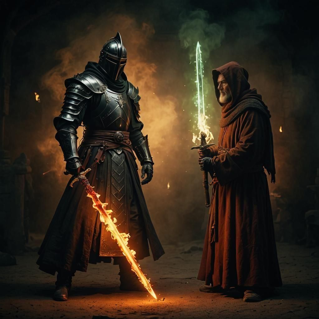 Epic Dark Black Knight Faces Off Against Ancient Monk in Fie...