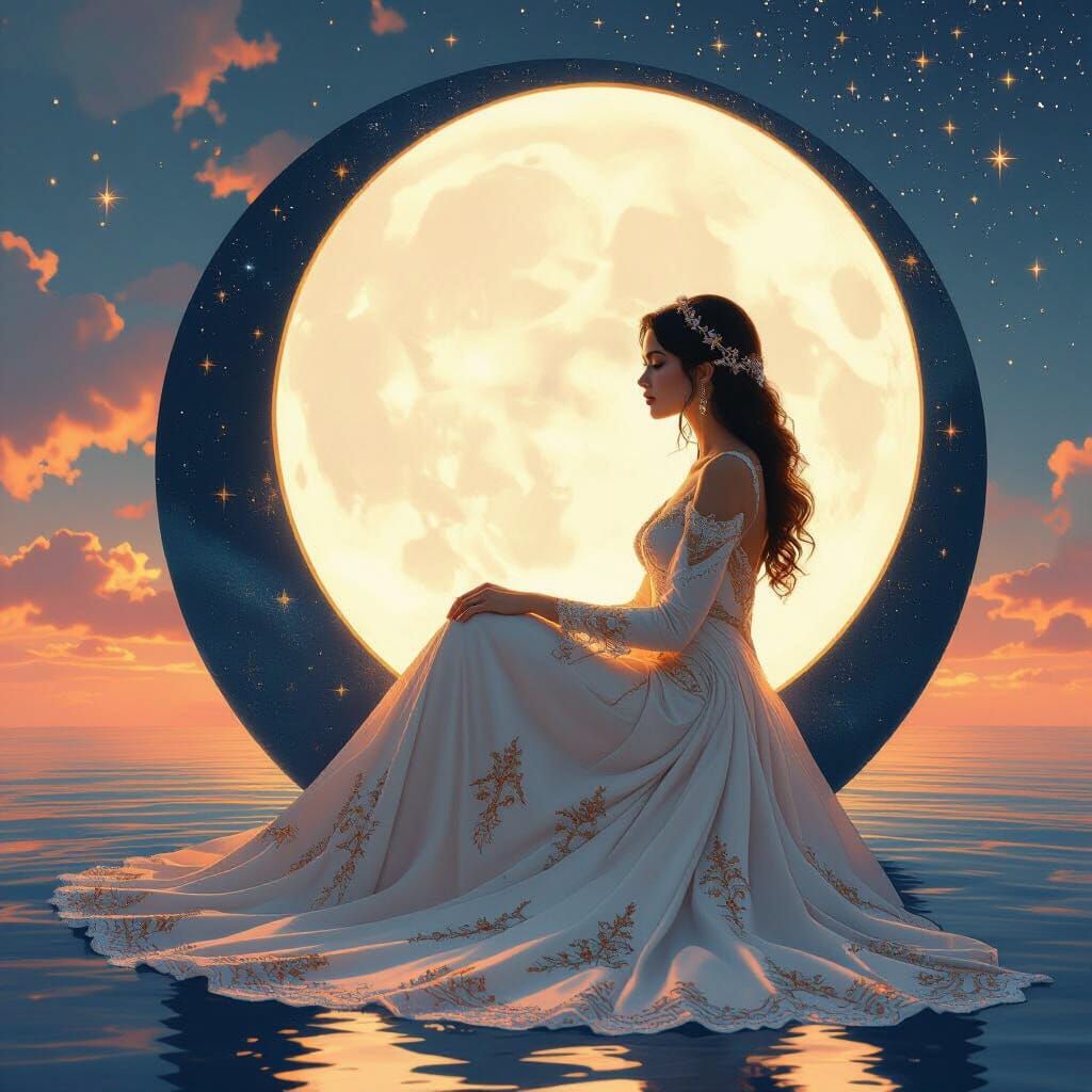 Woman on Moon Shadow in Mirrored Worlds