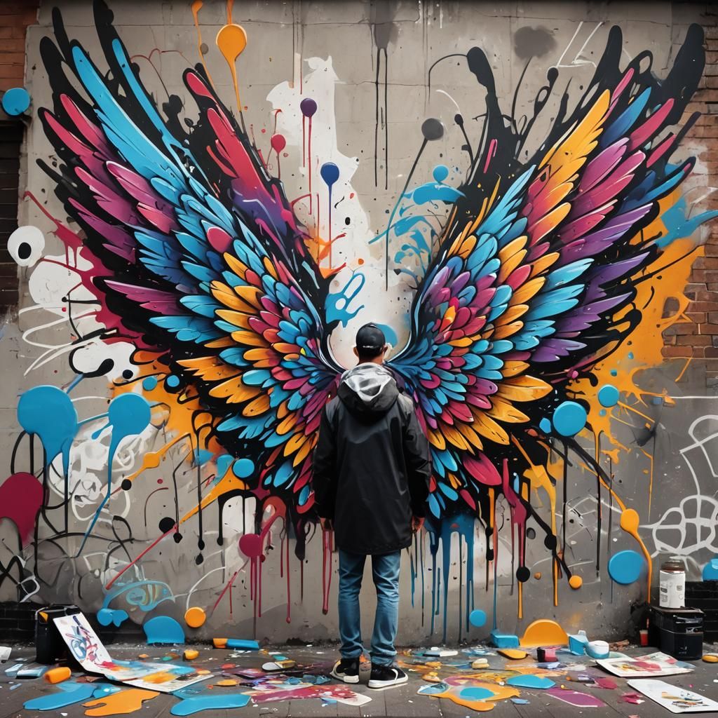 Colorful Graffiti Wings Design in Street Art Style