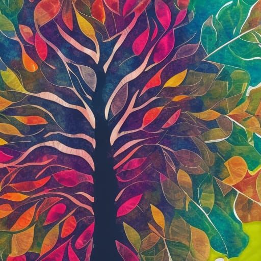 Colorful Collage Tree in Modern Boho Style