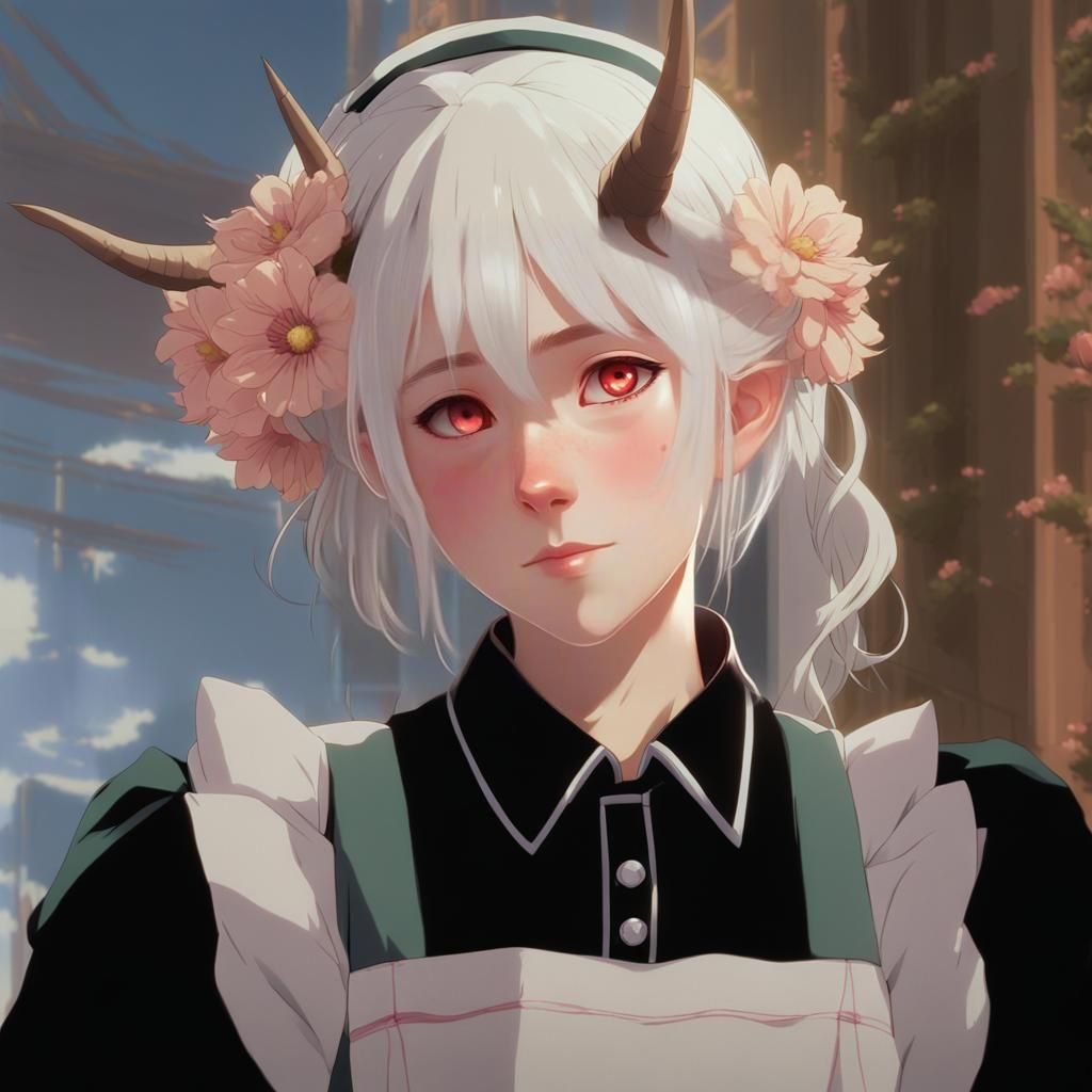 Anime Maid with Horns in Studio Ghibli Style