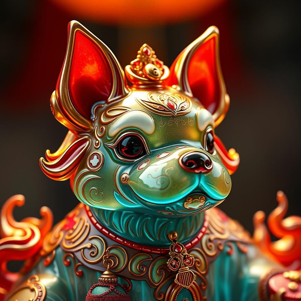 Glass Shitzu Figurine Portrait in Digital Art Style