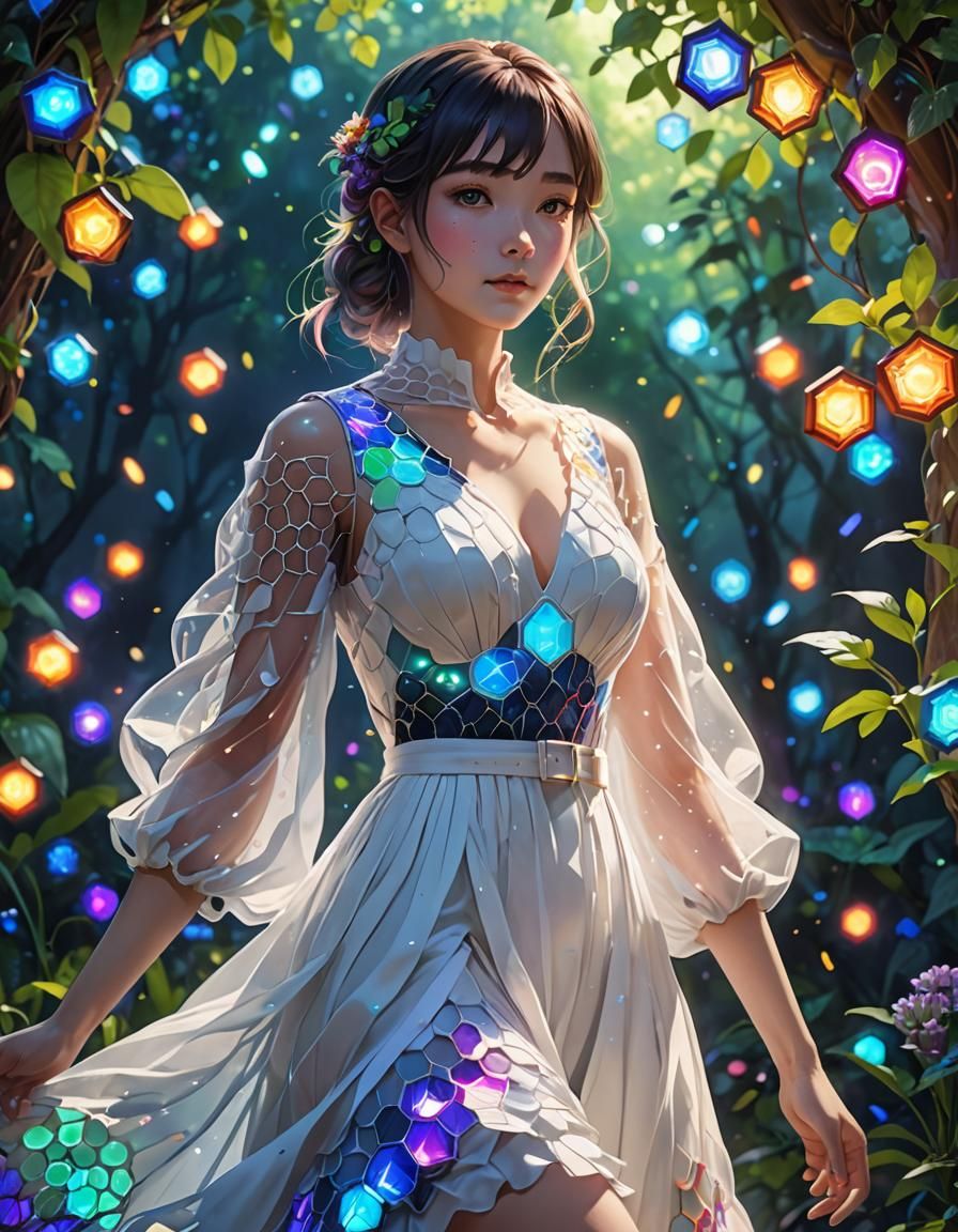 Rainbow Honeycomb Dress in Glowing UV Light