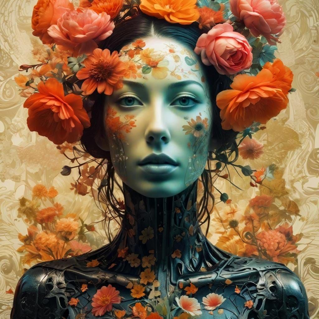 Floral Macabre: Surreal Double Exposure Portrait