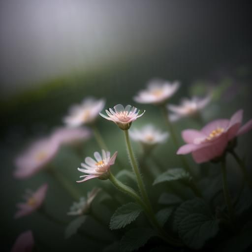 Ethereal Garden with Flowers and Strawberries
