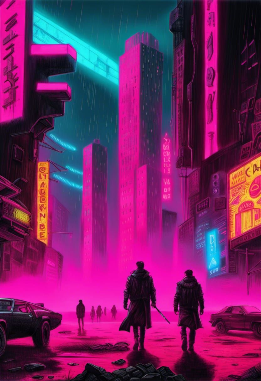 Cyberpunk Wasteland: Hyperdetailed Charcoal Drawing