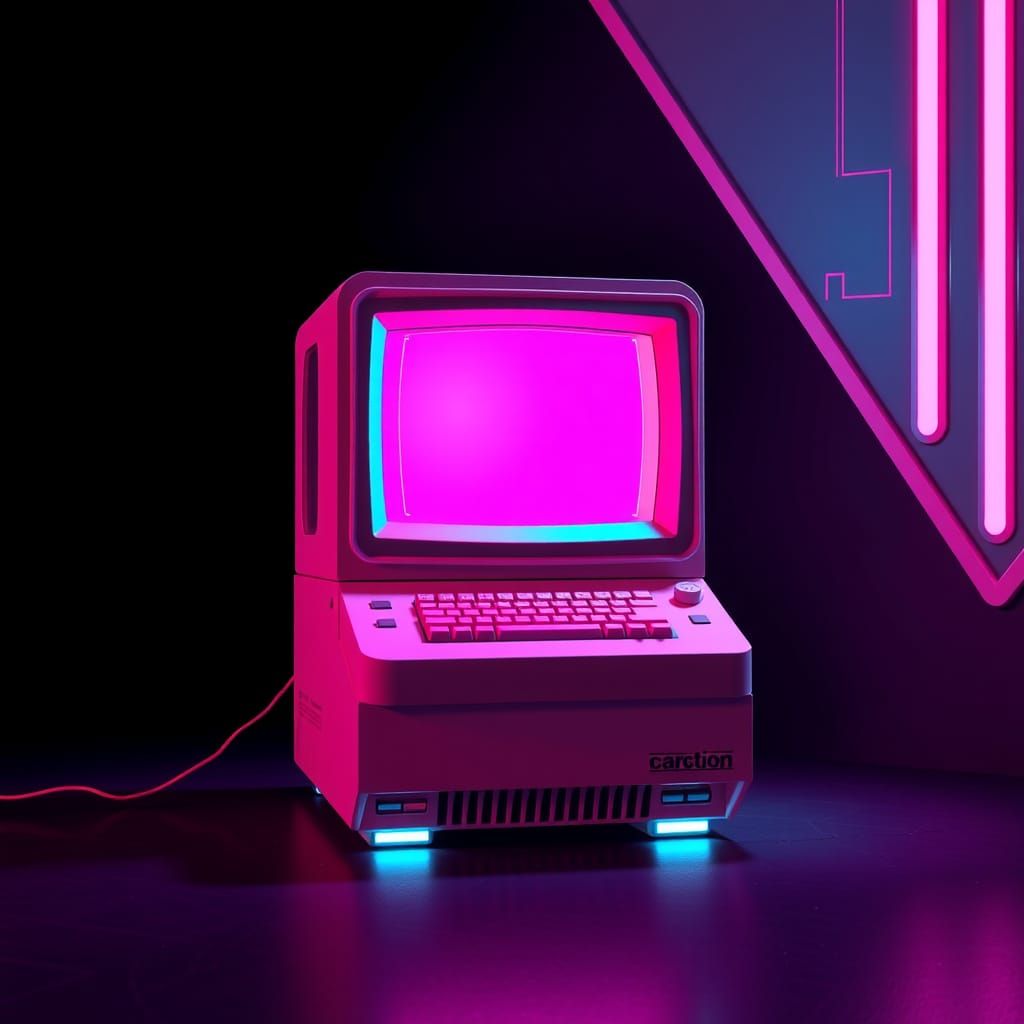 Pink Computer Terminal in 80s Retrowave Style