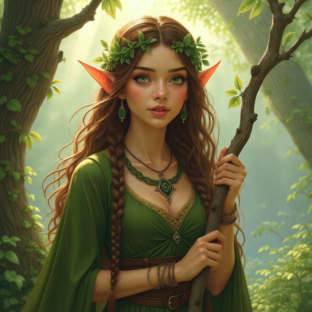 Wood Elf Druid Surrounded by Nature's Magic