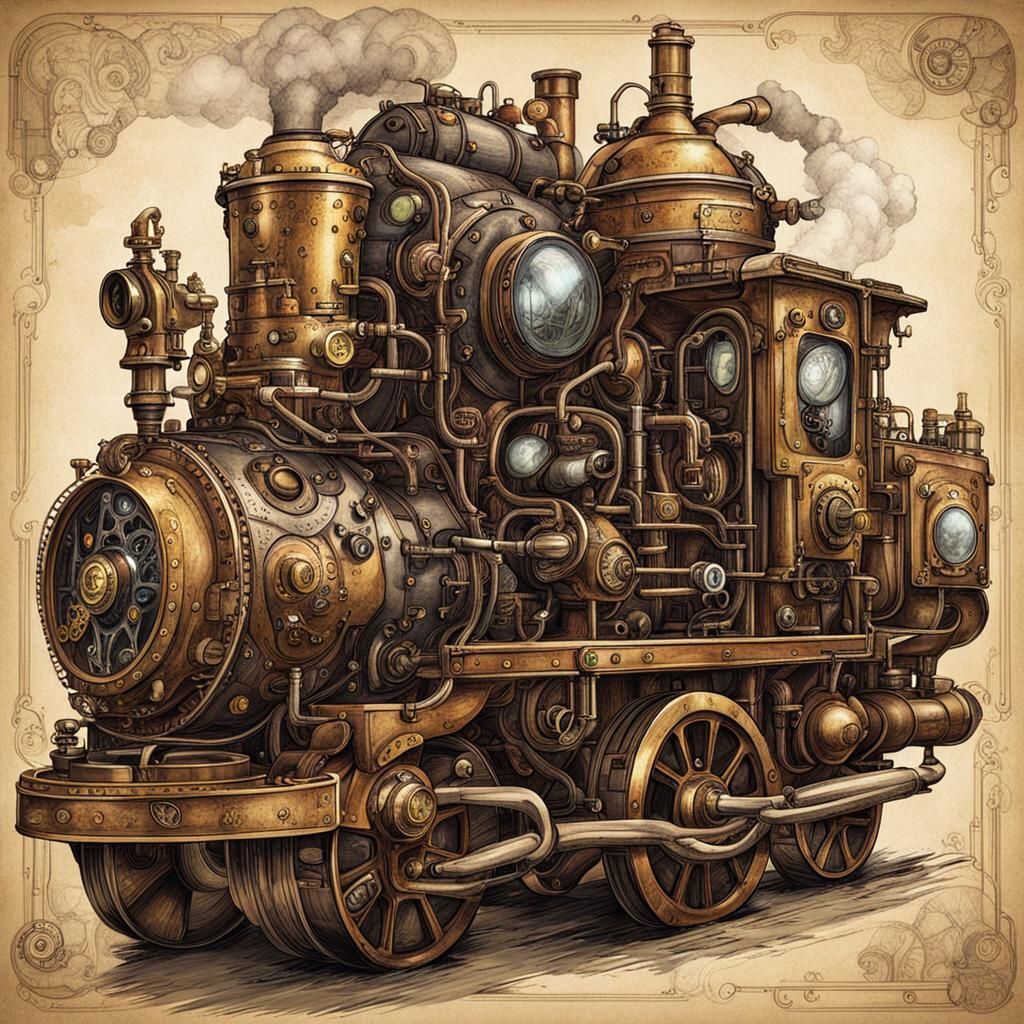 Steampunk Animals Integrated in an Engine
