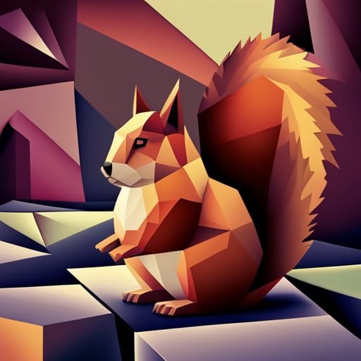 Cubist Squirrel Art Deco Painting