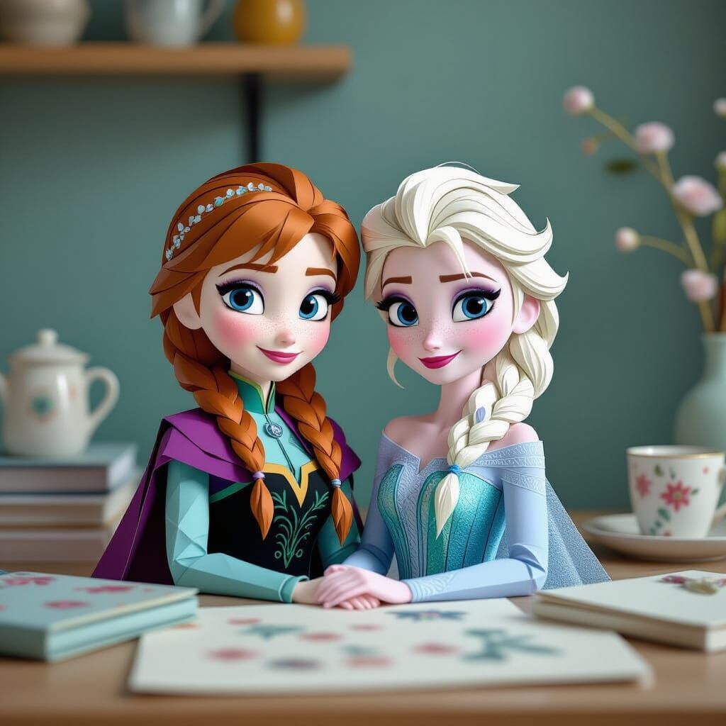 Anna and Elsa Origami Papercraft Art