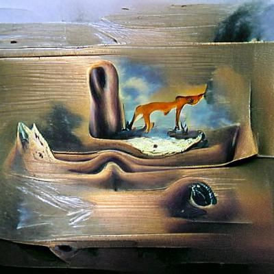 Surreal Fox in Bog, Dali-esque Oil Painting