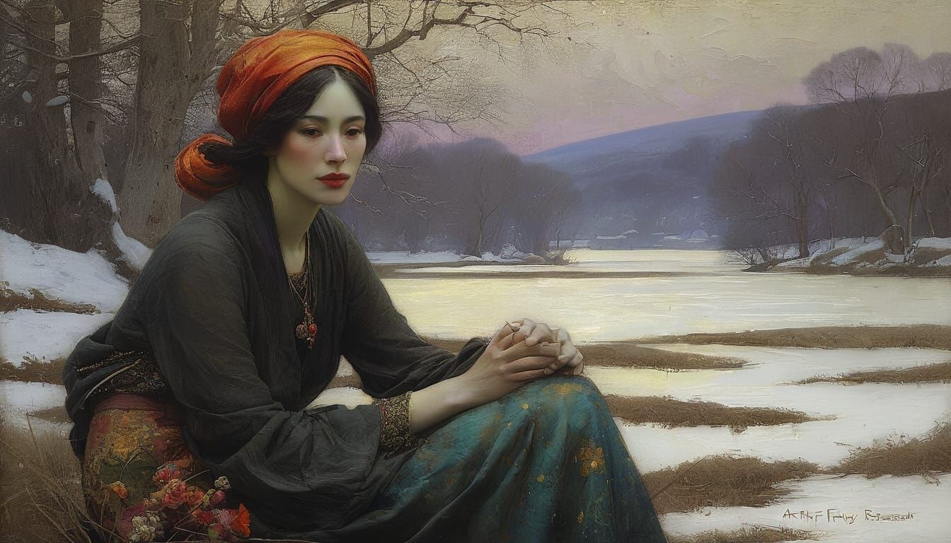 surreal figure in winter setting