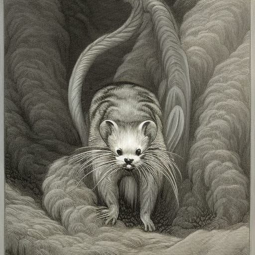 Demonic Eldritch Ferret: A Gothic Horror Illustration
