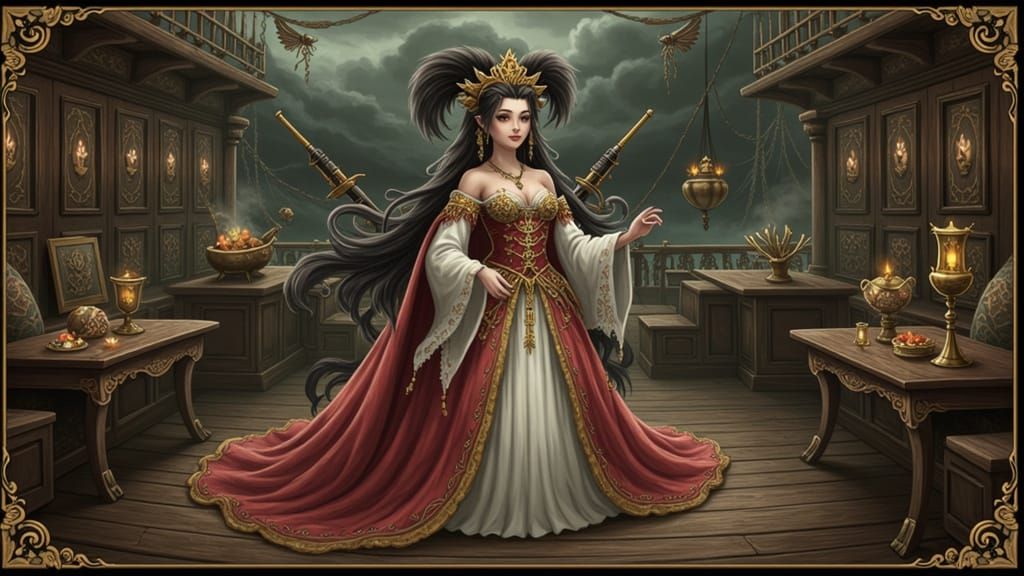 Regal Pirate Queen Zheng Yi Sao in Rococo Scenic with Intric...