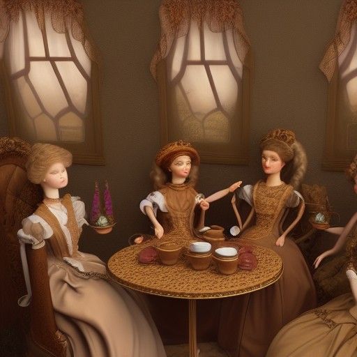 Victorian Barbie Doll Tea Party in Sepia