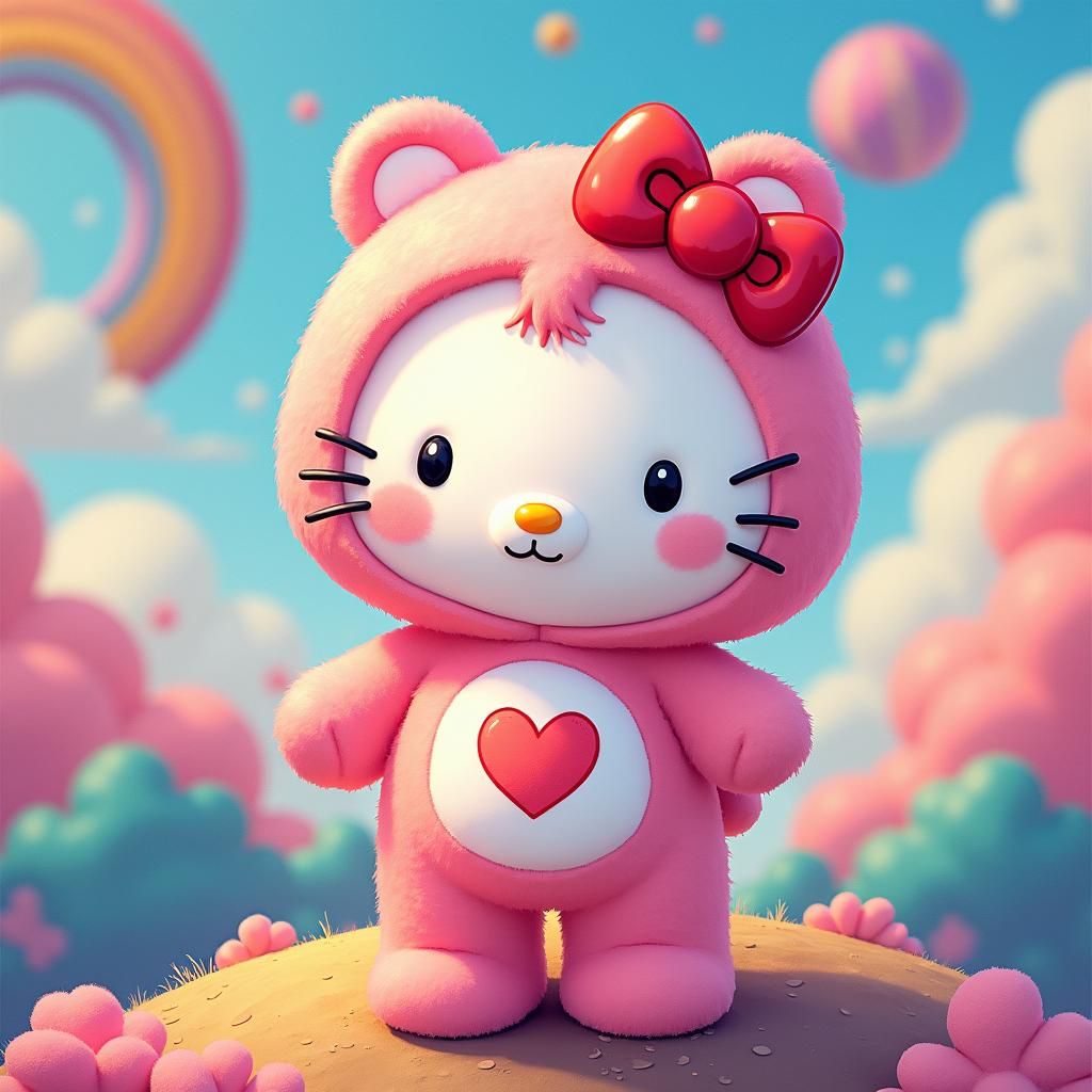 Hello Kitty Care Bear in Murakami Art Style