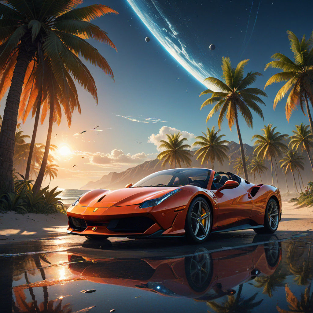 Alien Cruises Beachside in a Speedy Ferrari