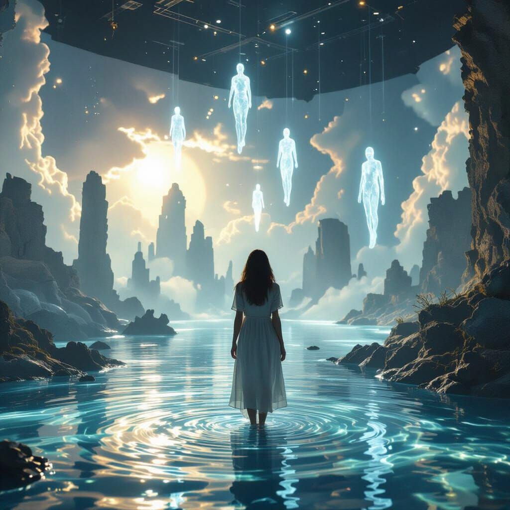 Ethereal Immersive Art Installation with Sunken Ruins