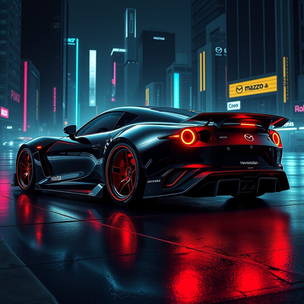 Futuristic Mazda Roadster Illuminated by Neon Strips