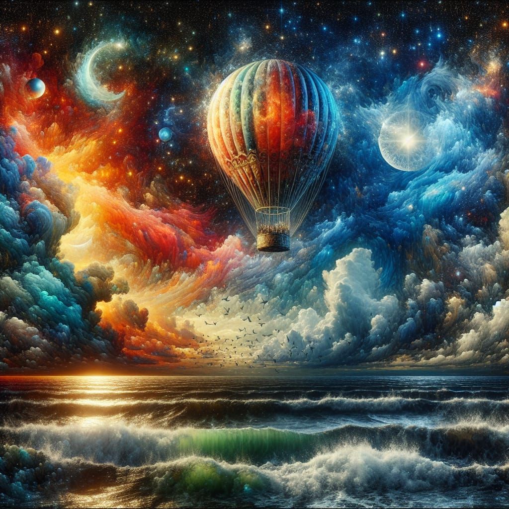 Hot Air Balloon at Sea in Baroque-Romantic Style