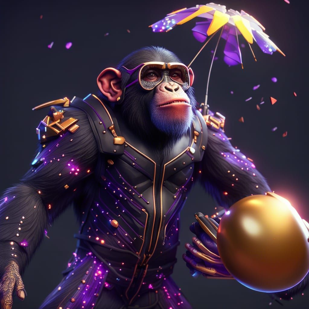Chimpanzee with Neon Glasses in 3D Render