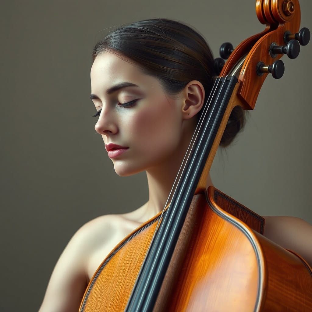 Seamless Cello-Human Form in Warm Wood Grain