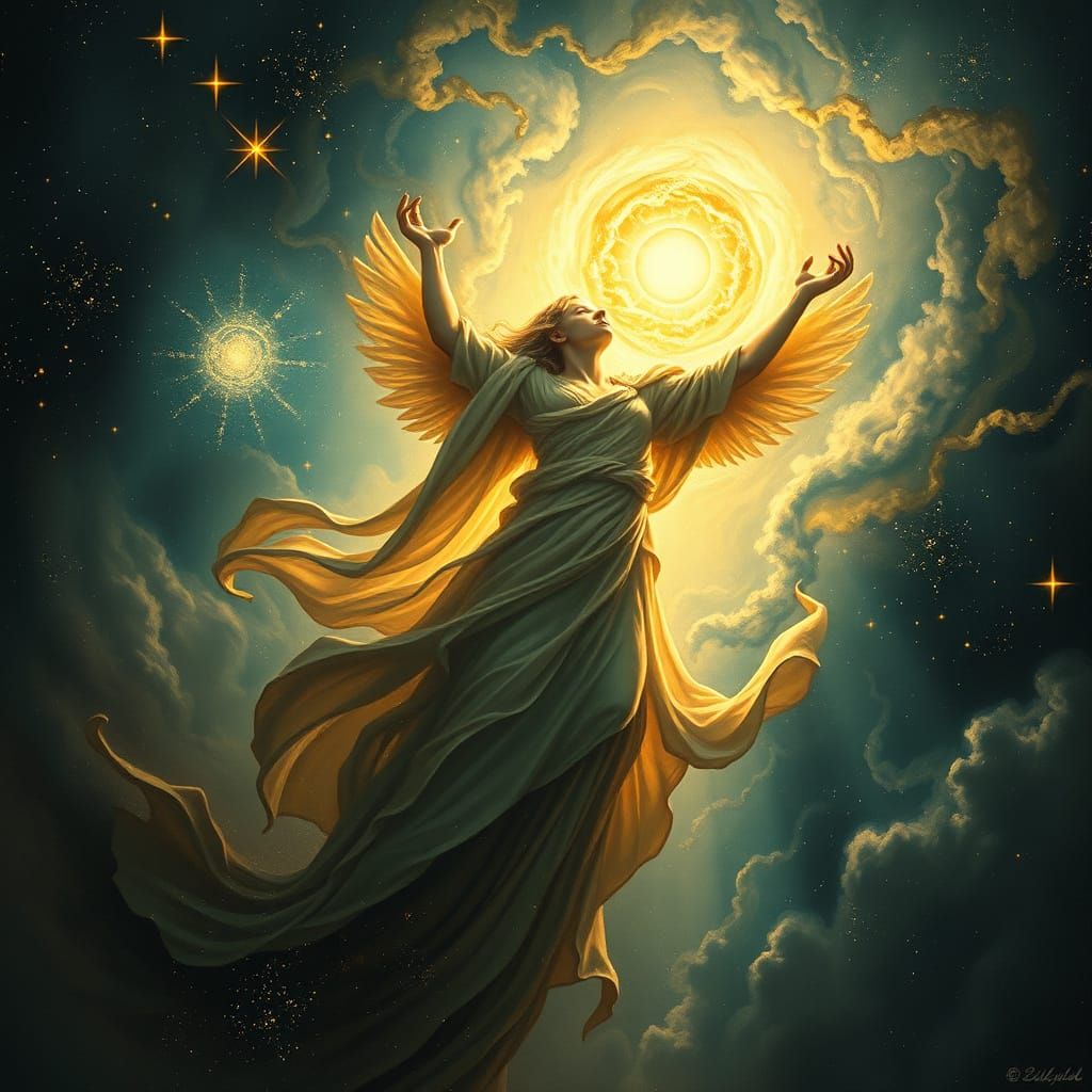 Ethereal Being Ascending Through Cosmic Nebula in Sublime St...