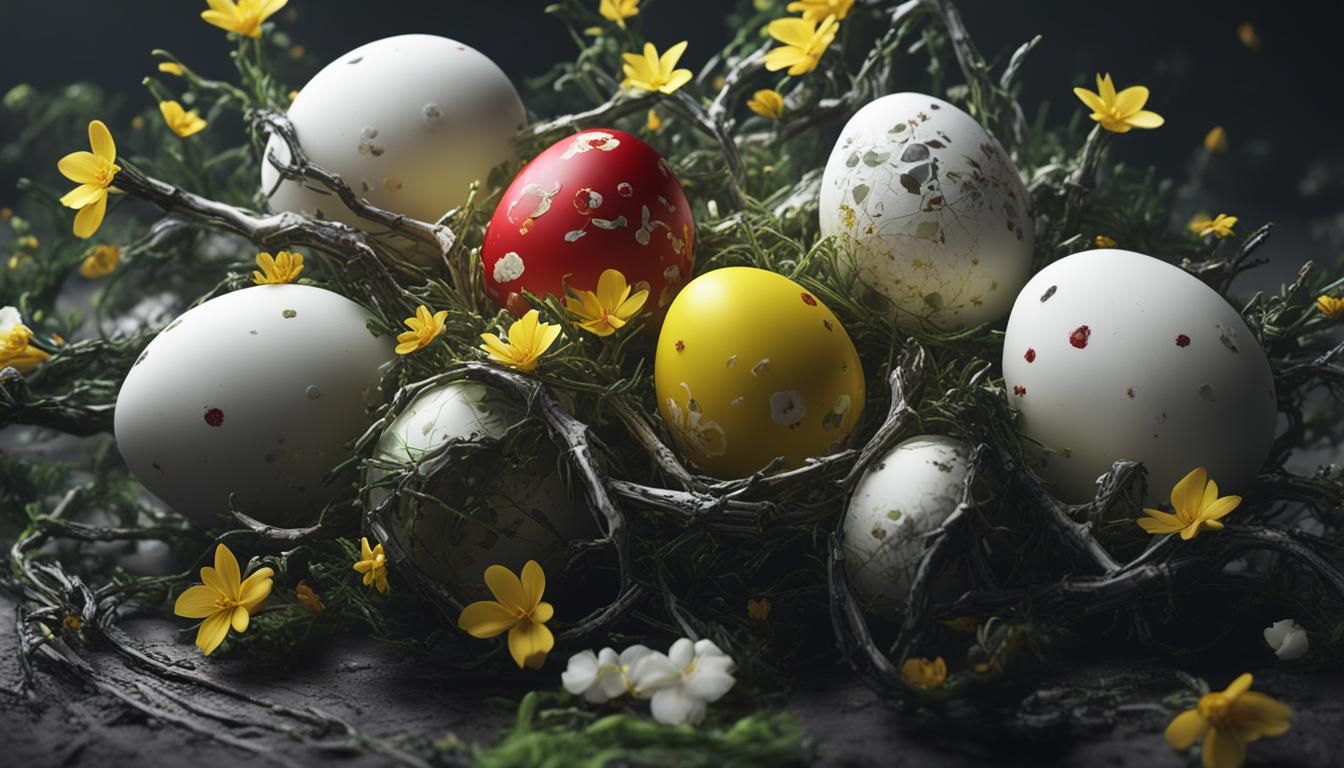 Futuristic Easter Greeting with Decorated Eggs in 8K