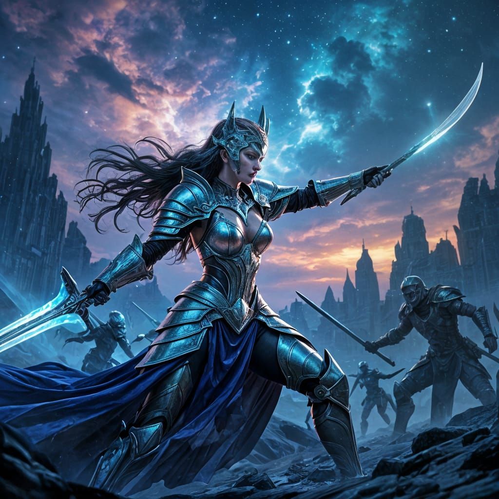 Warrior Queen in Bioluminescent Glass Armor Fights Ethereal ...