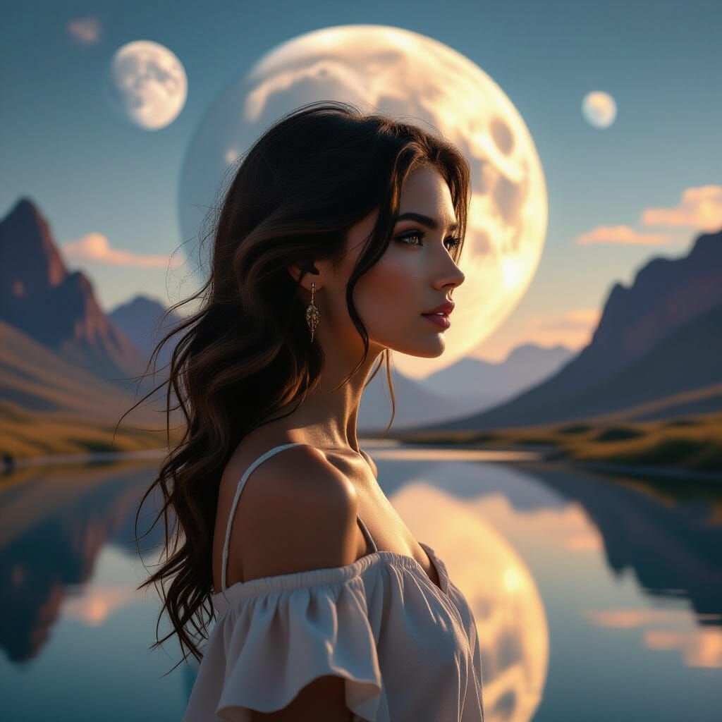 Woman on Alien Planet with Moons
