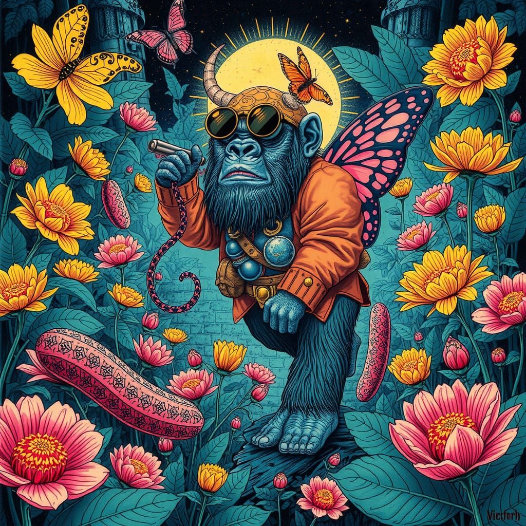 Diamond Gorilla Adventurer in Surreal Landscape