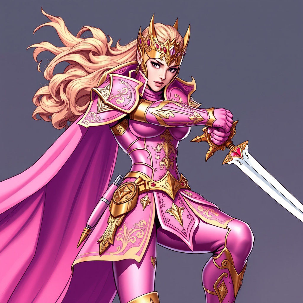 Warrior Princess in Pink Armor, Comic Book Style