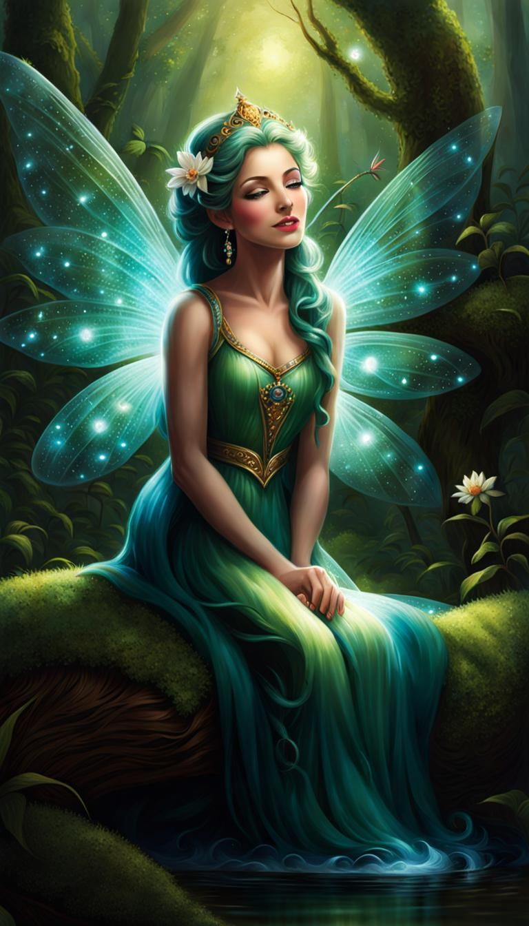 Enchanting Sprite Beckons in a Dreamlike Forest