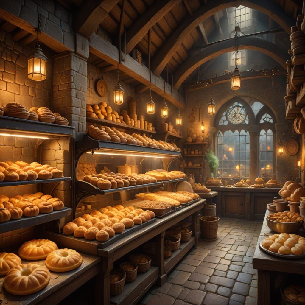 Cozy Medieval Bakery in Ethereal Fantasy Style