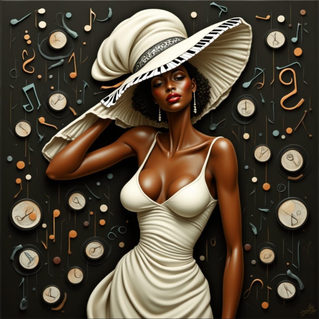 Glowing Caramel Goddess in Futuristic Musical Sphere